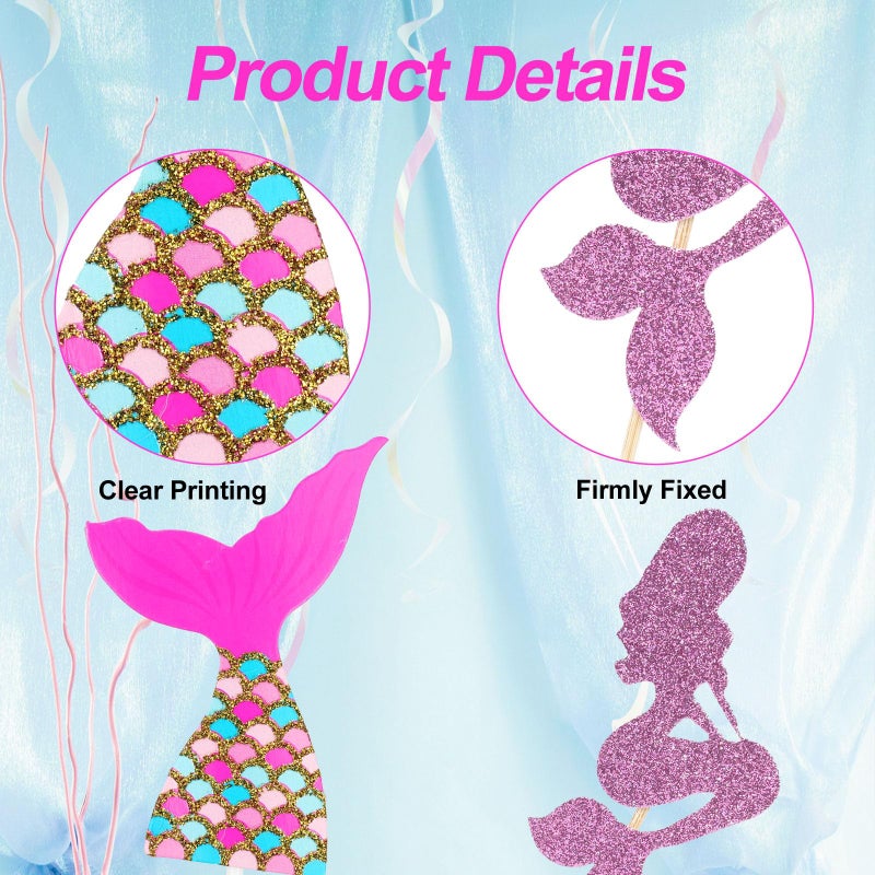 Wootkey 36 pcs Glitter Mermaid Cupcake Toppers Mermaid Cake Topper Under the Sea Beach Mermaids Tail Cake Decoration Birthday Party Supplies for Baby Shower Children's Day - Image 2